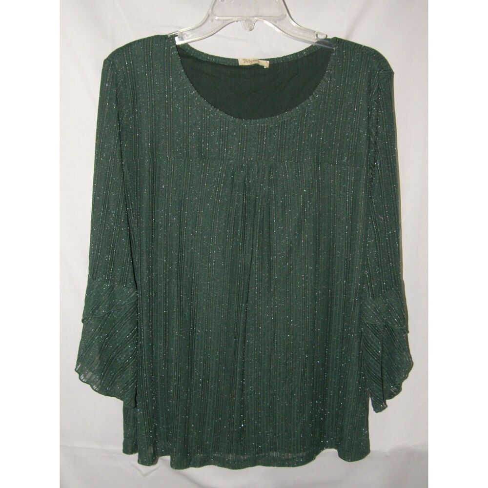Sparkly Dark Green Sz XL Casual or Dress Stretchy Lined Flowy Shirt BEBONNIE
